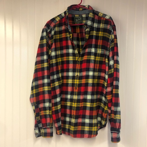 Woolrich Men's Long Sleeve Button Down Plaid Flannel Shirt - Red Yellow- XL - Picture 1 of 4